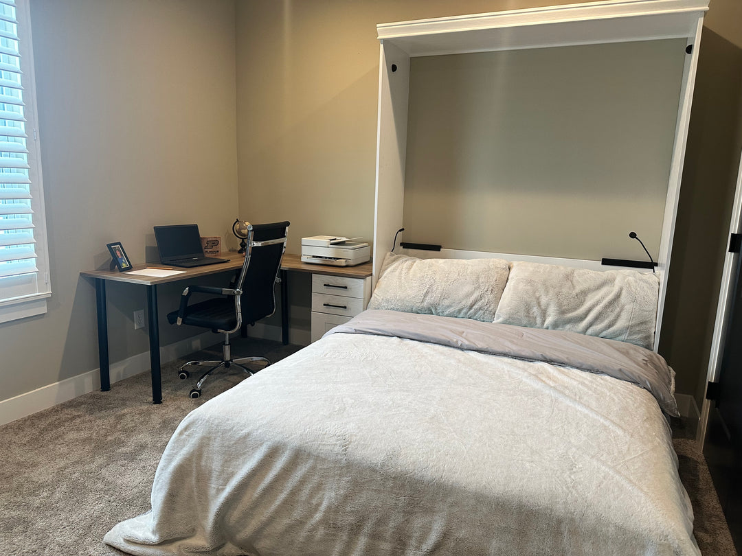 Vertical Queen Oak Painted White Wood Lake View Face - V122 Workstation Package