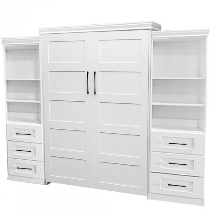Lake View Face Murphy Bed Vertical Queen Oak Painted White With Side Cabinets Discounted