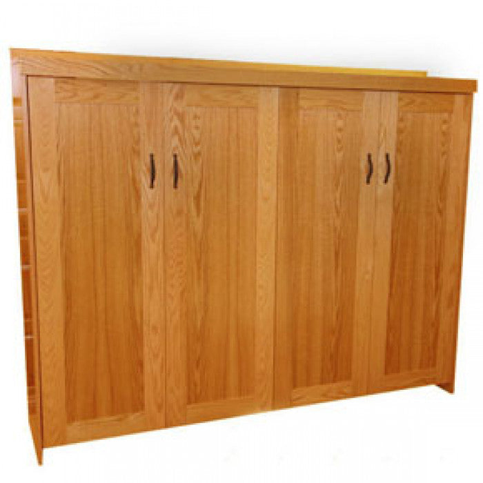 HORIZONTAL OAK QUEEN SHAKER FACE DISCOUNTED MURPHY BED GOLDEN OAK STAIN