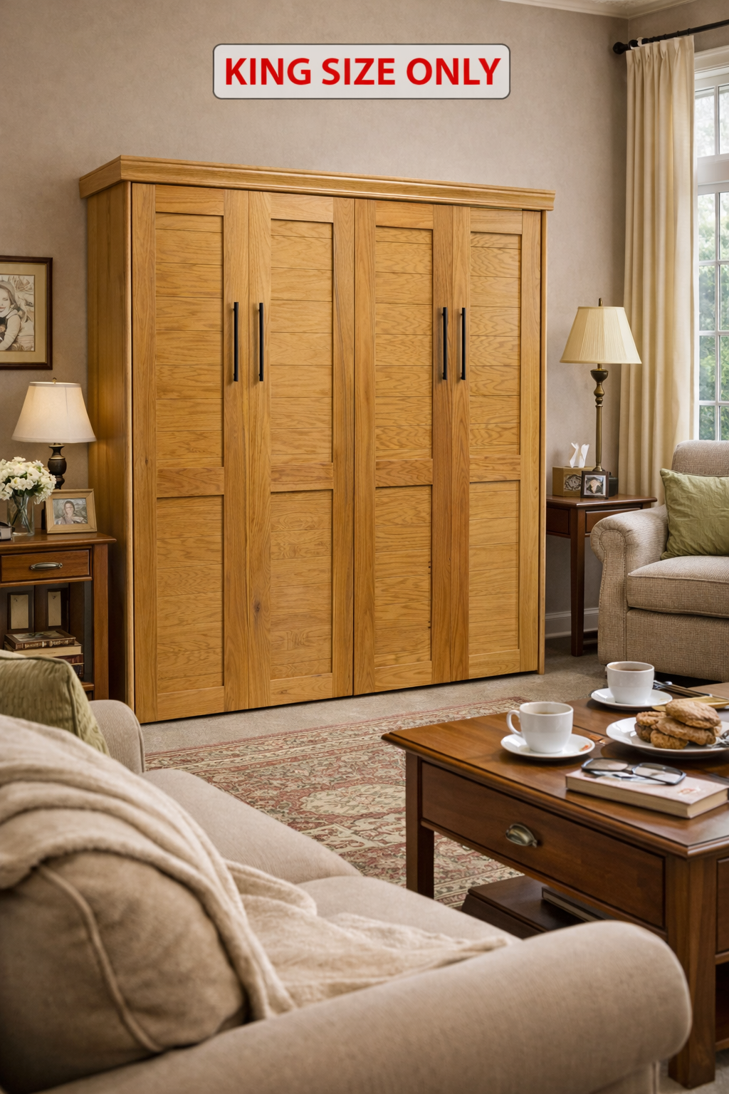 Vertical Wood Plank Face Murphy Bed - V121 - The Bedder Way Co