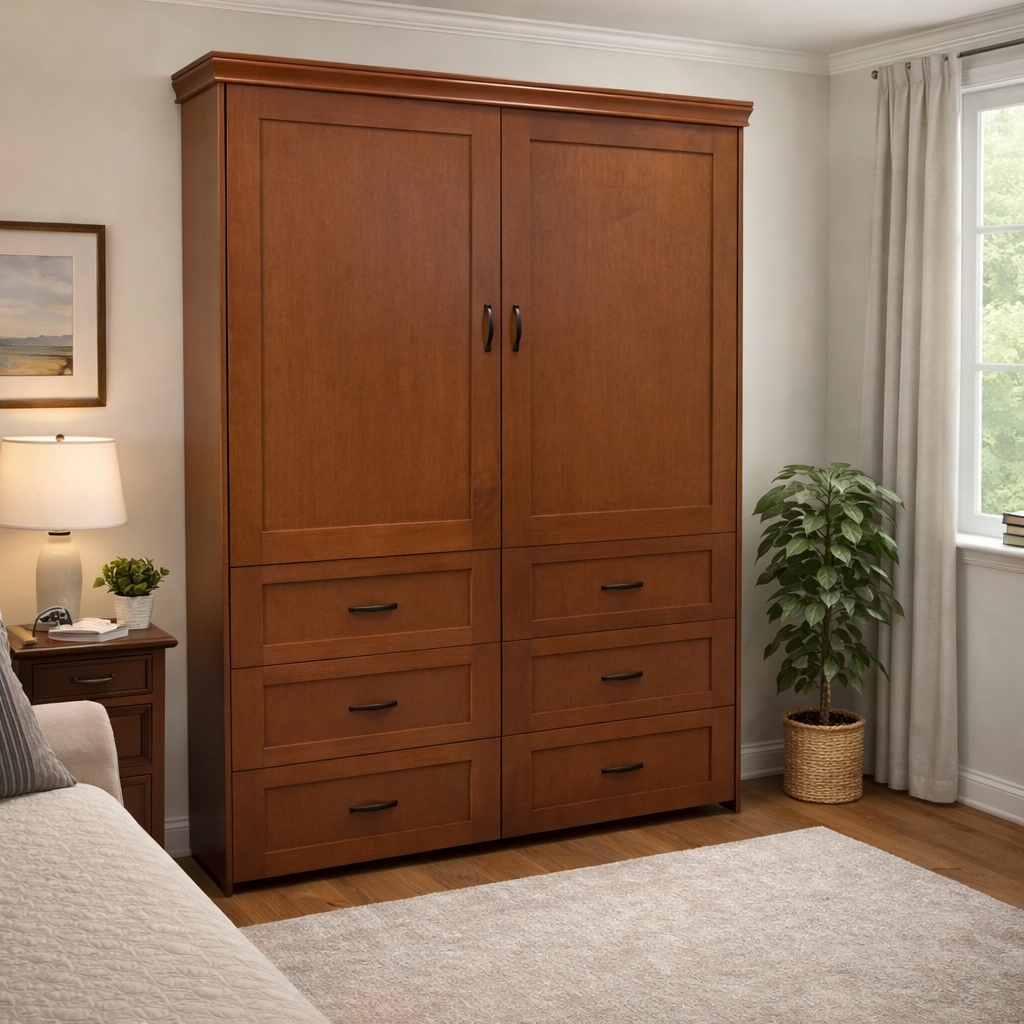 Real Wood Murphy Bed - Dresser Cabinet Face - Vertical Wall Bed - Customizable - Choose Your Favorite Stain - Proudly Made in The USA - V108 Real Wood Murphy Bed - Dresser Cabinet Face - Vertical Wall Bed - Customizable - Choose Your Favorite Stain - Proudly Made in The USA - V108