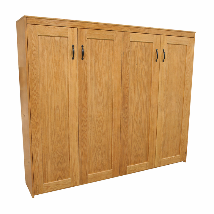 Shaker Face Murphy Bed Horizontal Queen Oak Golden Oak Stain Discounted (HQ104-O-GO) - The Bedder Way Co
