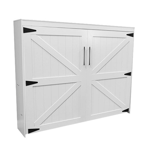 Barn Face Murphy Bed Horizontal Queen Oak Painted White Discounted