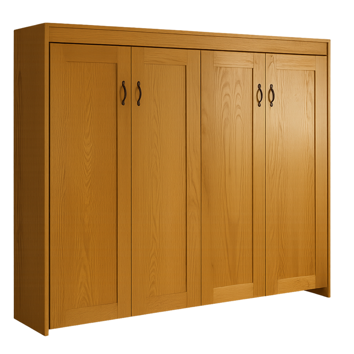 Shaker Face Murphy Bed Horizontal Queen Oak Golden Oak Stain Discounted (HQ104-O-GO)