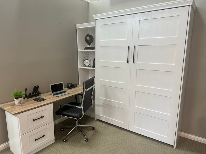 Vertical Queen Oak Painted White Wood Lake View Face - V122 Workstation Package B