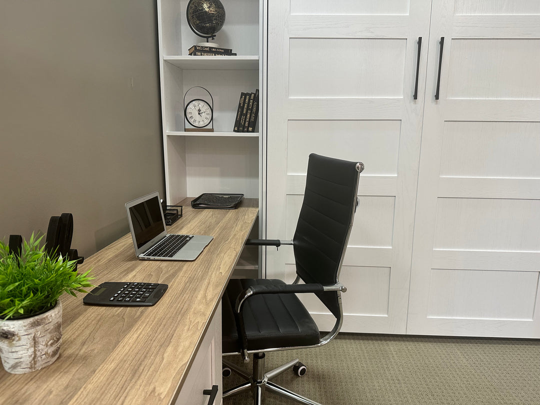 Vertical Queen Oak Painted White Wood Lake View Face - V122 Workstation Package B