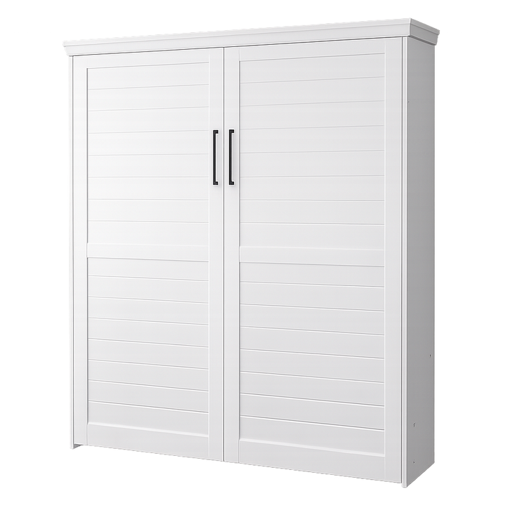 Plank Face Murphy Bed Vertical Queen Oak Painted White Discounted (VQ121-O-PW)