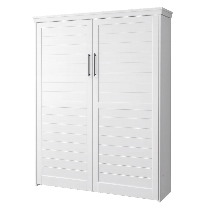 Plank Face Murphy Bed Vertical Queen Oak Painted White Discounted (VQ121-O-PW) - The Bedder Way Co