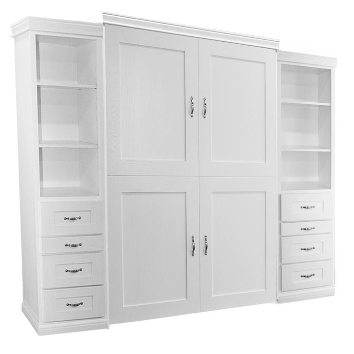 Shaker Face Murphy Bed Vertical **Full** Oak Painted White With Side Cabinets Discounted