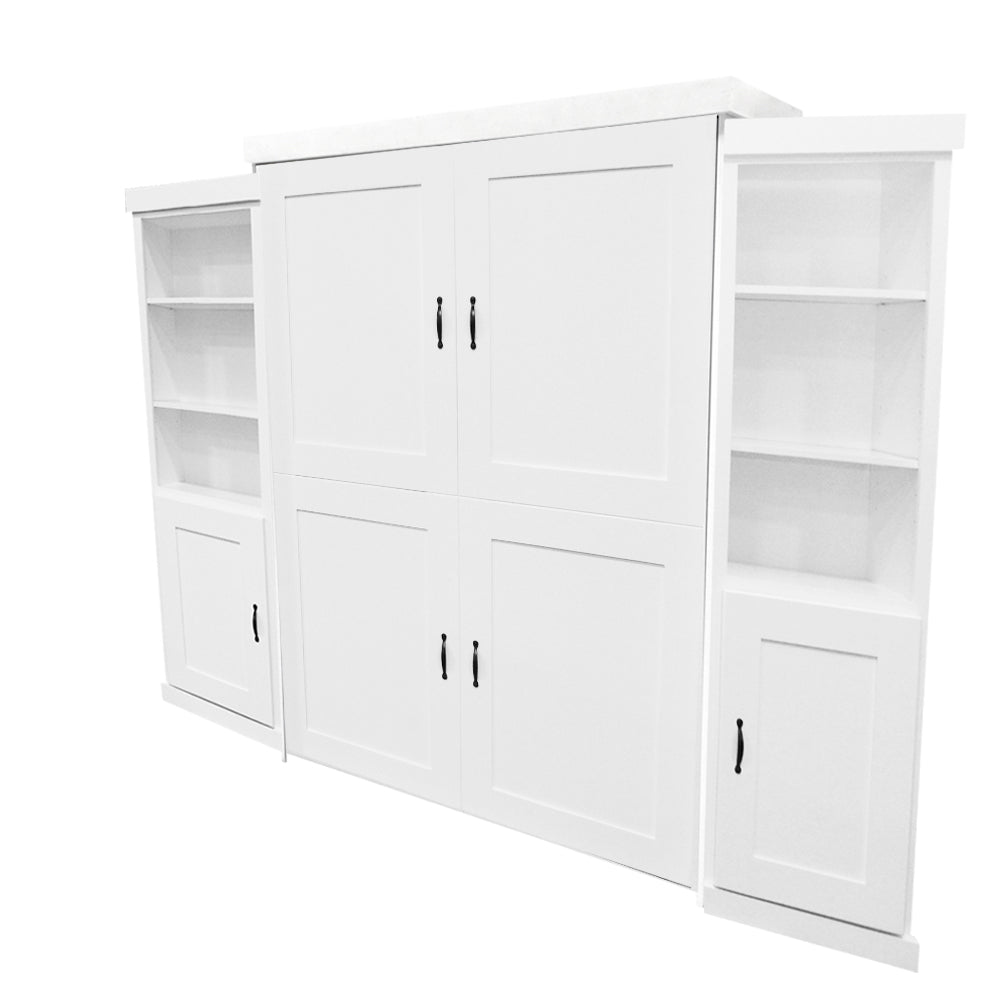 Shaker Face Murphy Bed Vertical **Full** Maple Painted White With Side Cabinets Discounted