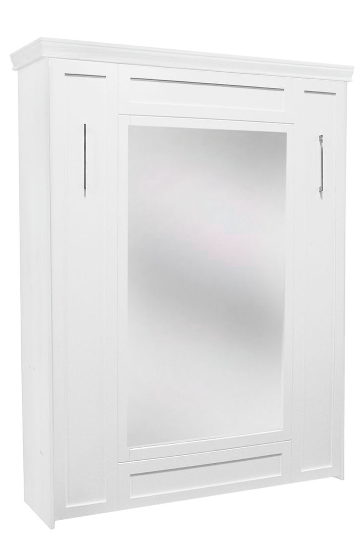 Mirror Face Murphy Bed Vertical Queen Maple Painted White Discounted (VQ102-M-PW)