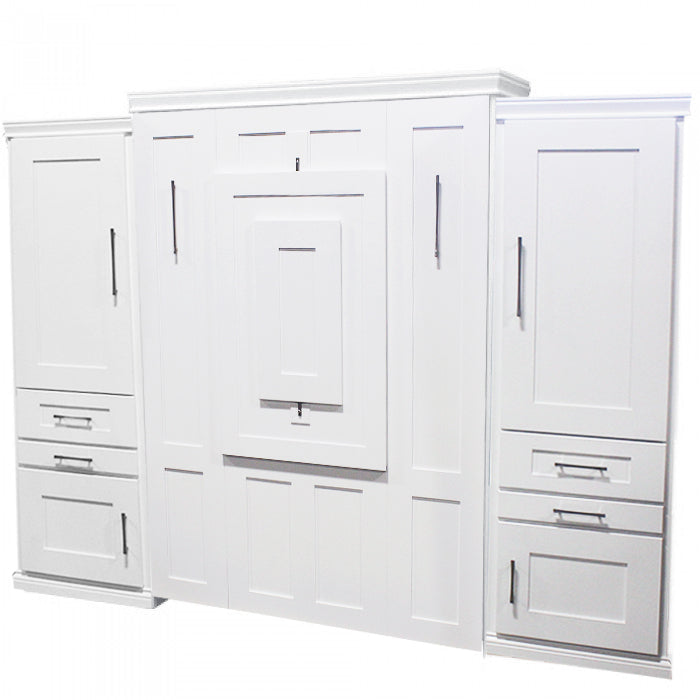 Table Face Murphy Bed Vertical Queen Maple Painted White With Side Cabinets Discounted