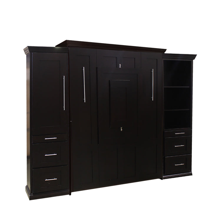 Table Face Murphy Bed Vertical Queen Maple Custom Traditional Mahogany Stain with Side Cabinets Discounted