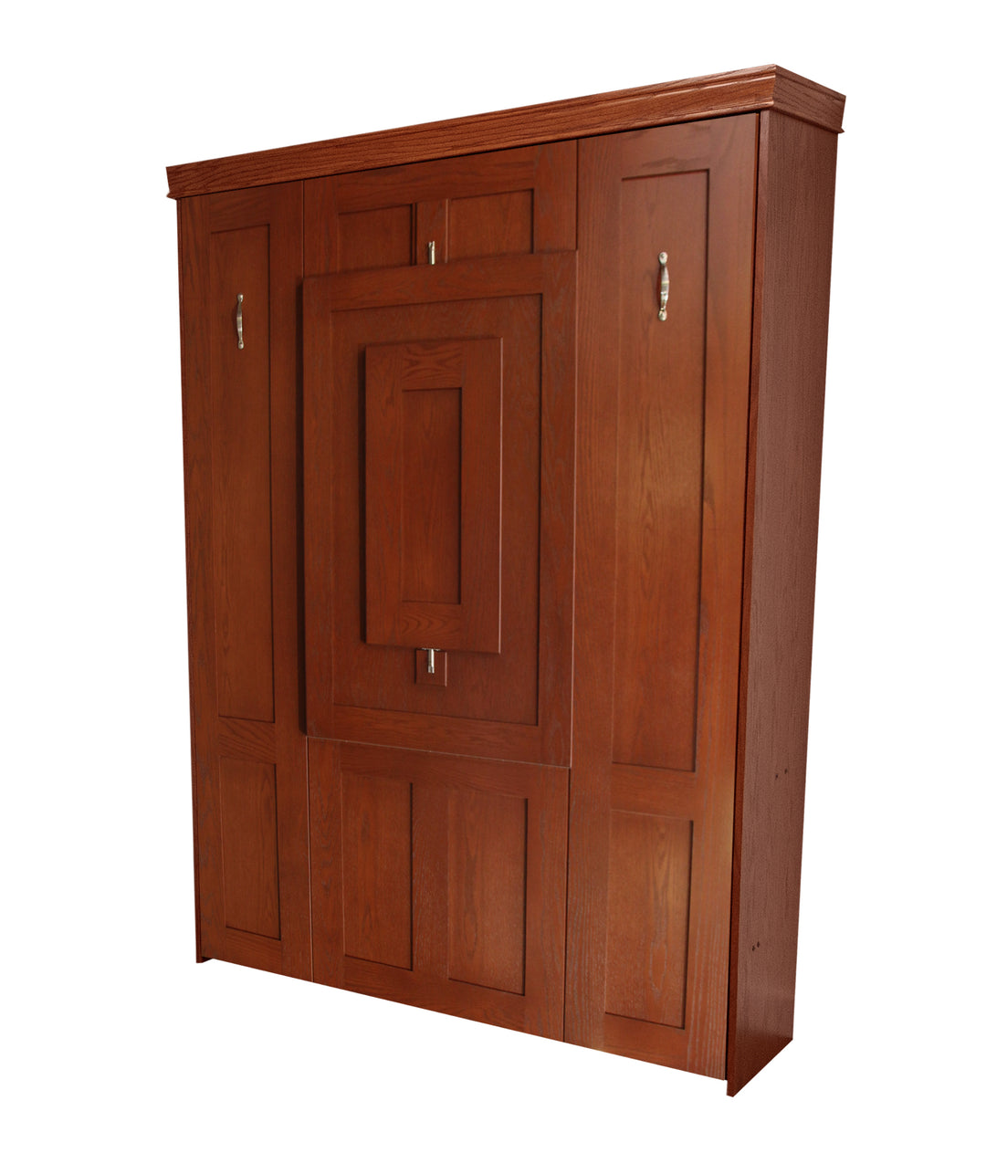 Table Face Murphy Bed Vertical Queen Oak Traditional Cherry Stain Discounted (VQ105-O-TC) - The Bedder Way Co