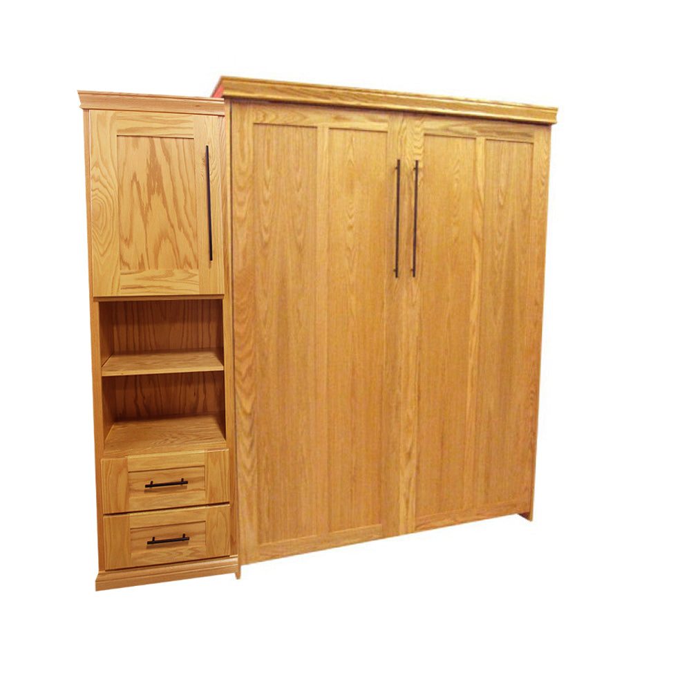 Contemporary Face Murphy Bed Vertical Queen Oak Golden Oak Stain with Side Cabinet Discounted