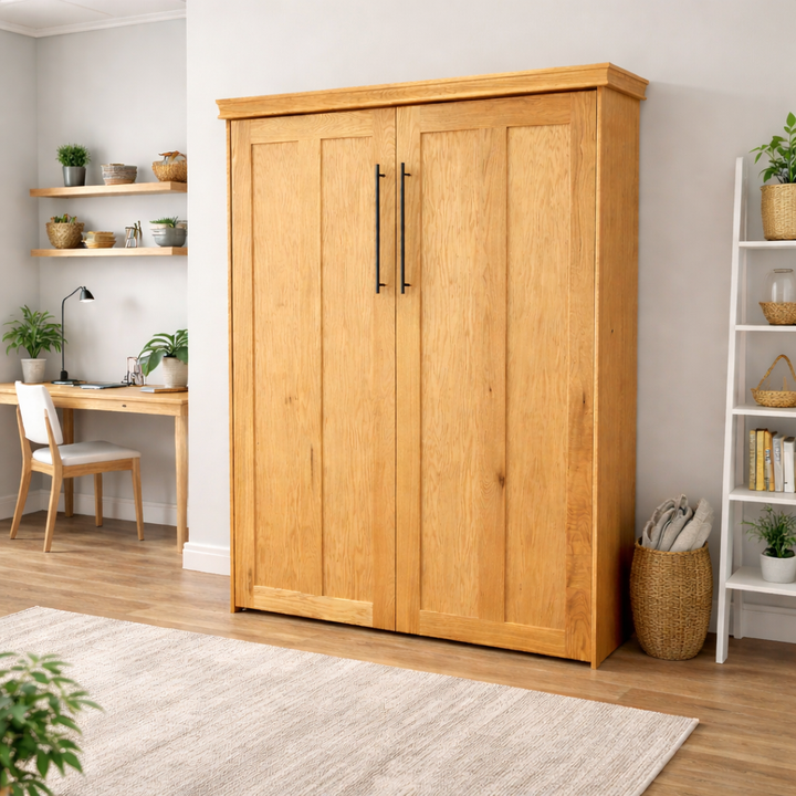 Contemporary Face Murphy Bed Vertical Queen Oak Golden Oak Stain Discounted (VQ107-O-GO)