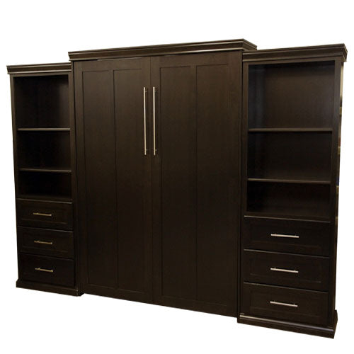 Contemporary Face Murphy Bed Vertical Queen Stained Espresso With Side Cabinets