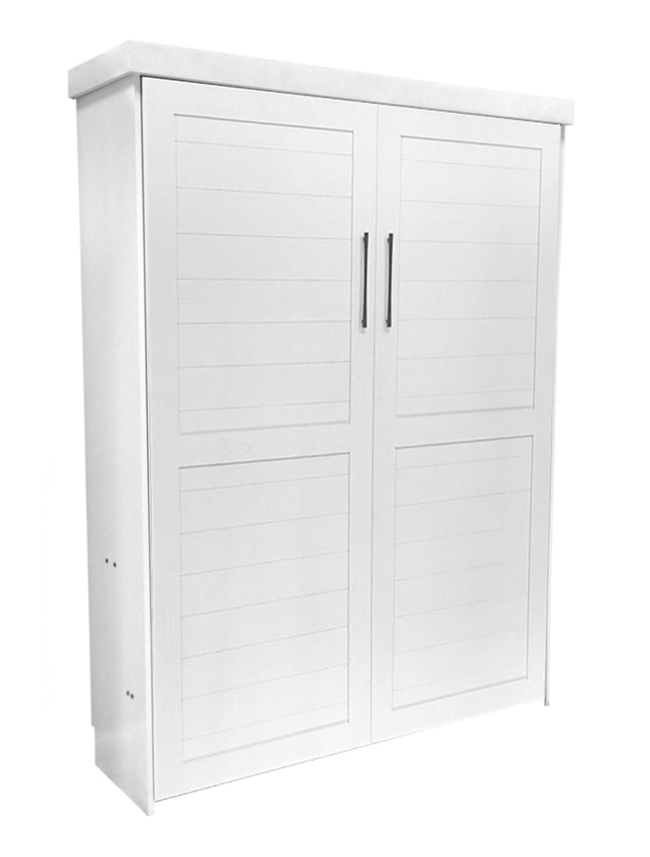 Plank Face Murphy Bed Vertical Queen Oak Painted White Discounted (VQ121-O-PW)