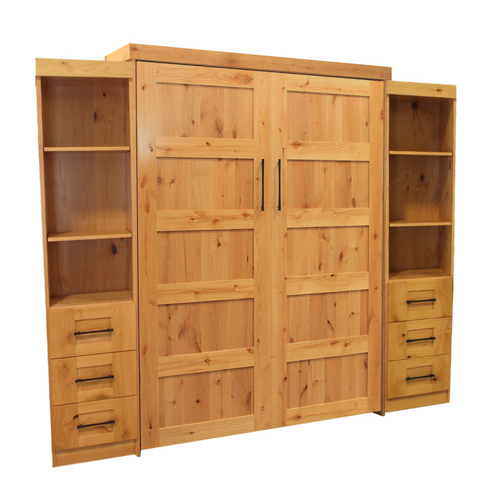 Vertical Knotty Alder Queen Lake View Face Murphy Bed Natural Stain With Cabinets Discounted