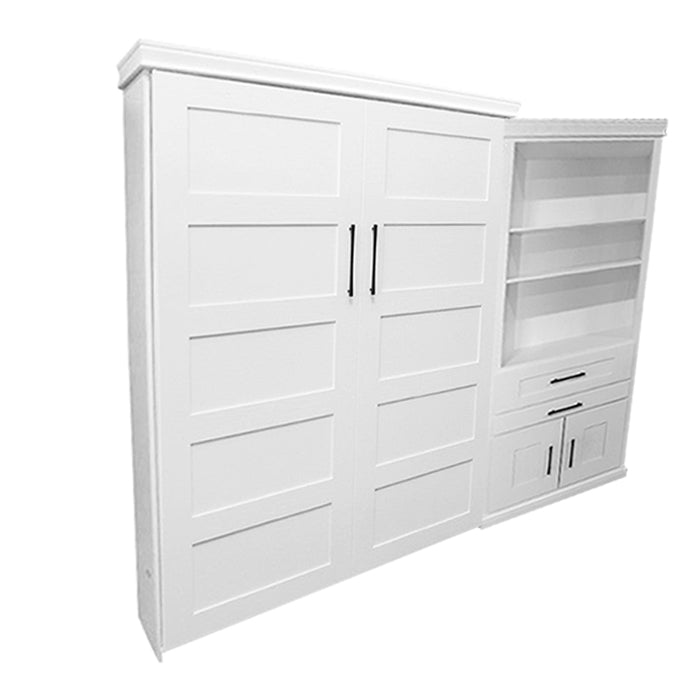 Lake View Face Murphy Bed Vertical Queen Oak Painted White With Side Cabinet Discounted