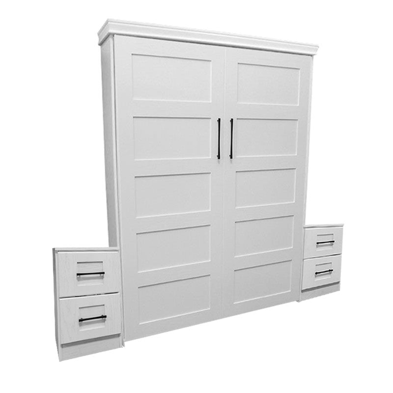 Lake View Face Murphy Bed Vertical Queen Oak Painted White With Nightstand Cabinets Discounted