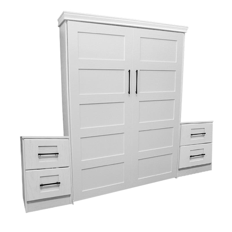 Lake View Face Murphy Bed Vertical Queen Oak Painted White With Nightstand Cabinets Discounted