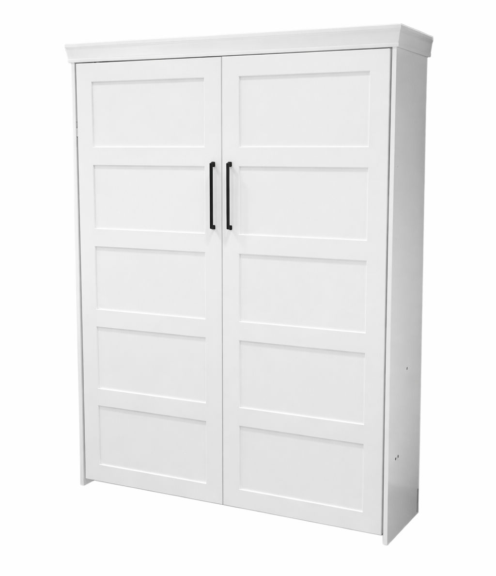 Lake View Face Murphy Bed Vertical Queen Oak Painted White Discounted (VQ122-O-PW) - The Bedder Way Co